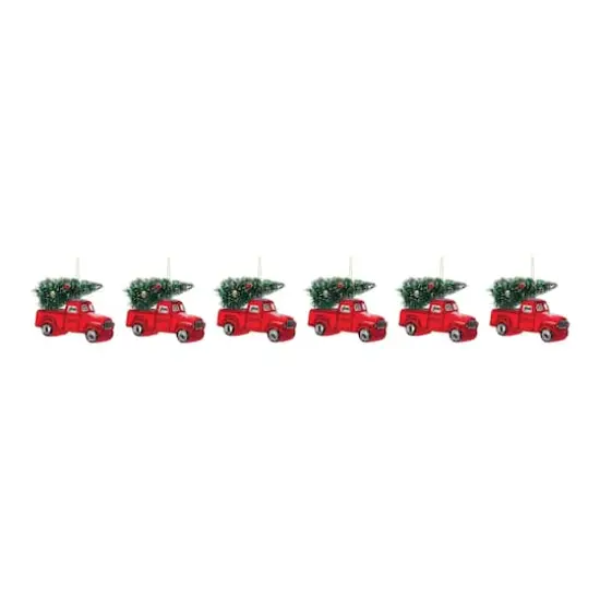 6ct. 4.25" Glittered Glass Pickup Truck Ornament Set {5}