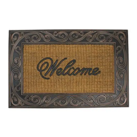 Brown & Black Scrollwork Rectangular Welcome Doormat {1}