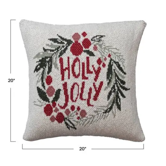 Hello Honey&reg; 20" Holly Jolly Wreath Two-Sided Cotton Knit Pillow {4}