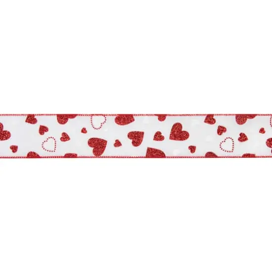2.5" x 10yd. Glitter Dotted Hearts Valentine's Day Wired Craft Ribbon {1}