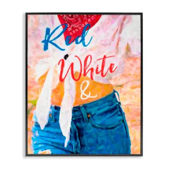 Stupell Industries Red White & Blue Patriotic American Celebration Framed Giclee Art Black {1}