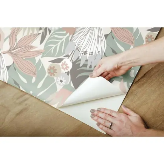 RoomMates Retro Tropical Leaves Peel & Stick Wallpaper Pink and Green {10}
