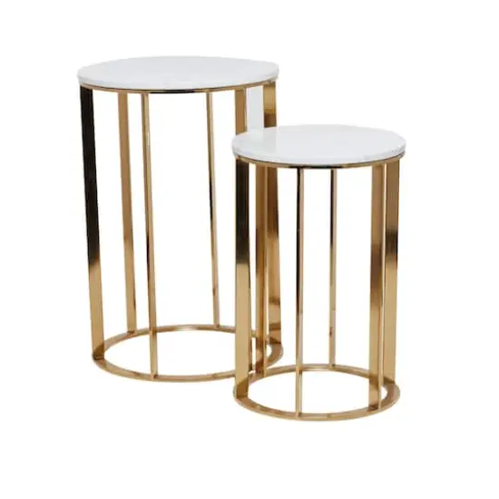 16" Gold Iron Contemporary Accent Table Set {3}