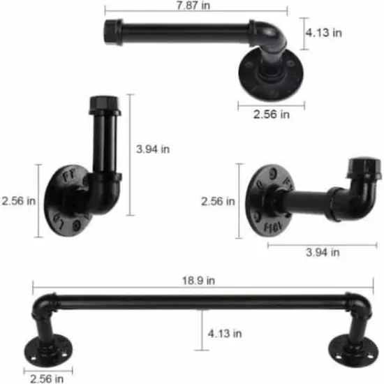 Black 4-Piece Wall Mounted Industrial Pipe Bathroom Hardware Set {3}
