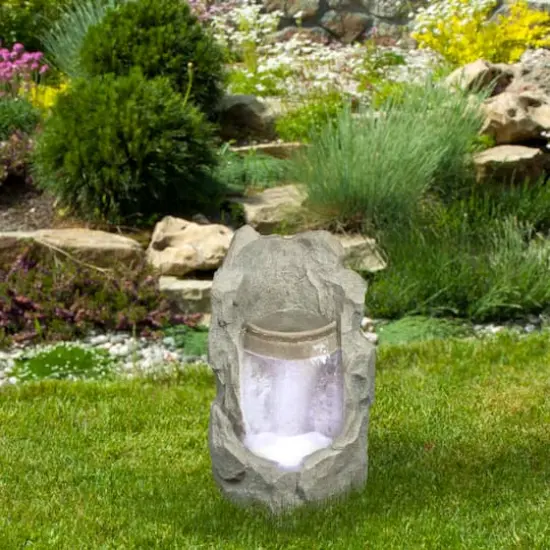 25" Gray LED Raised Stone Basin Outdoor Garden Water Fountain {3}