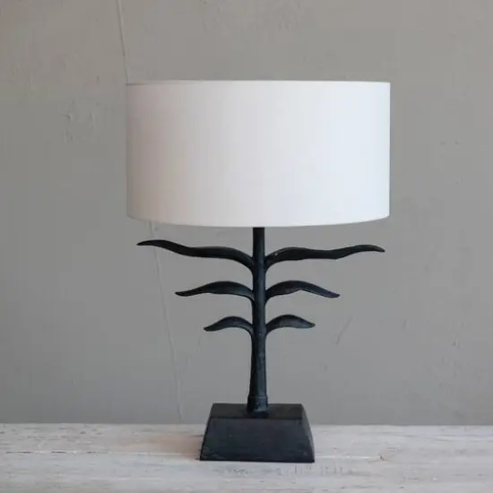 Hello Honey® 24" Black and Natural Leaf Shaped Table Lamp with Fabric Shade {4}