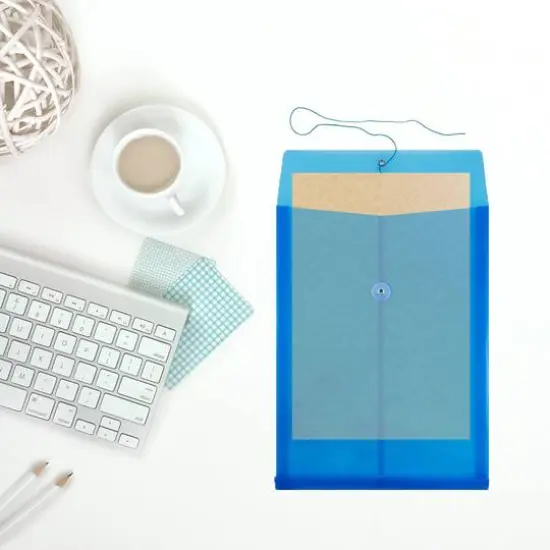 JAM Paper Legal Size Plastic Envelopes with Button & String Tie Closure, 12ct. Blue {7}