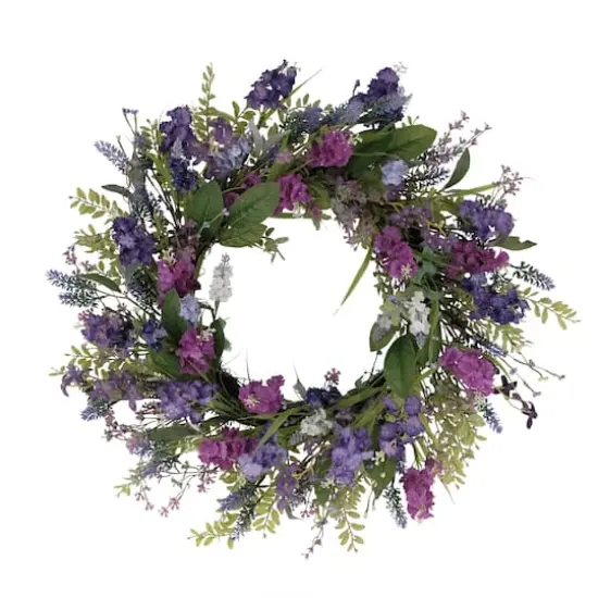 24" Mixed Lavender Floral Spring Wreath {1}