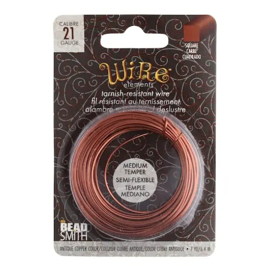 The Beadsmith&reg; Wire Elements&trade; 21 Gauge Tarnish Resistant Medium Temper Square Wire, 7yd. Antique Copper {1}