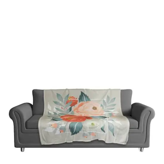Orange Floral 50" x 60" Coral Fleece Blanket {4}