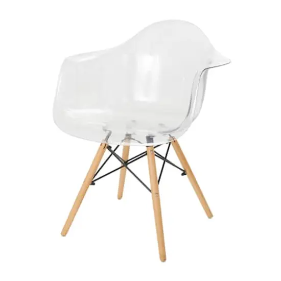 31" Clear Acrylic Mid Century Modern Eiffel Style Accent Chair with Wood Legs {1}