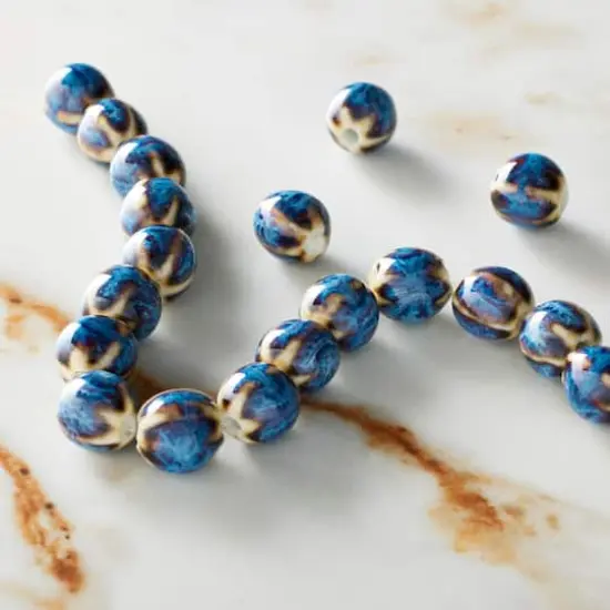 Blue Ceramic Round Melon Beads, 9mm by Bead Landing&trade; {3}