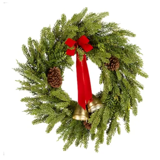 28" Christmas Bells Pine Wreath {1}