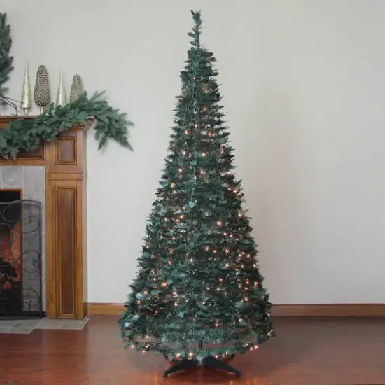 6ft. Pre-Lit Slim Green Holly Leaf Pop-Up Artificial Christmas Tree with Clear Lights {3}