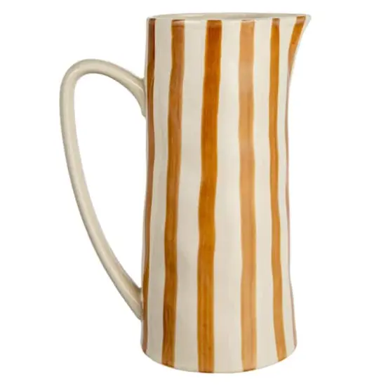 Hello Honey&reg; 9" Cream & Orange Hand-Painted Stoneware Pitcher {5}