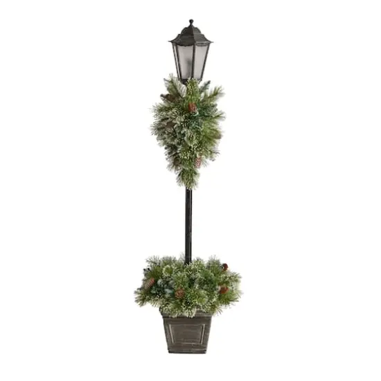 5ft. Pre-Lit LED Holiday Decorated Lamp Post With Faux Greenery In Decorative Container {4}