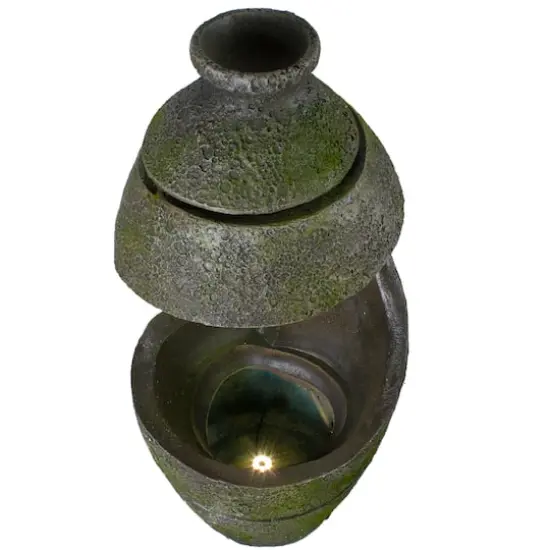 2.5ft. Green & Gray Mossy Outdoor Garden Water Fountain {4}