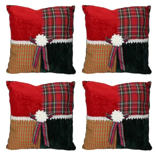 Square Textured Tartan Plaid Velvet Christmas Throw Pillows, 4ct. {1}