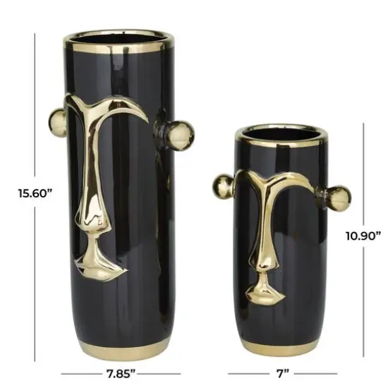 Black Stoneware Modern Abstract Vase, {6}