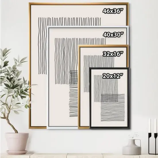 Designart - Minimal Geometric Lines And Squares II - Modern Canvas Wall Art Print in Black Frame {5}