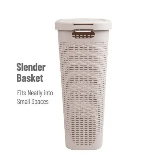 Mind Reader 40L Ventilated Slim Laundry Hamper with Cut Out Handles & Attached Hinged Lid, 2ct. Ivory {7}