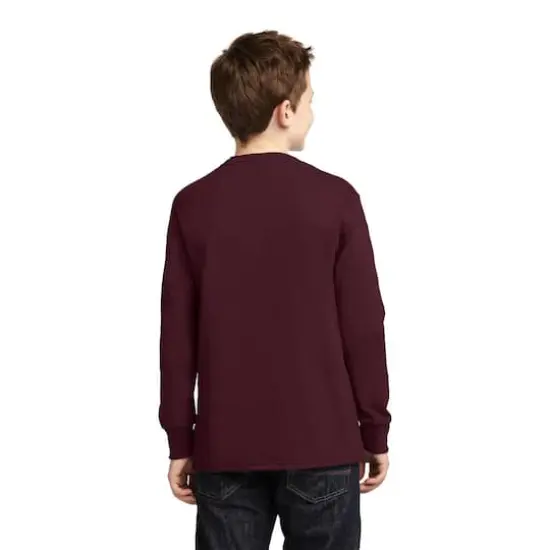 Port & Company&reg; Youth Long Sleeve Core Cotton T-Shirt Athletic Maroon {5}