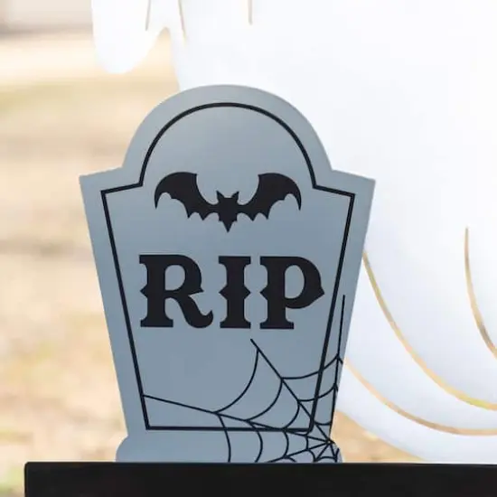 Glitzhome&reg; 32.25"H Lighted Halloween Metal Ghost Tombstone Yard Stake with Timer {7}