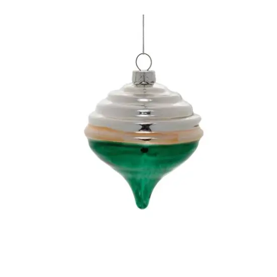Green Two-Tone Tiered Glass Ornaments Set {6}