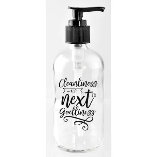 8oz. Cleanliness is Next to Godliness Glass Soap Dispenser {1}
