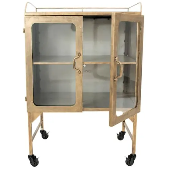 Hello Honey&reg; Gold Metal Cabinet with Locking Caster Wheels & Glass Doors {3}
