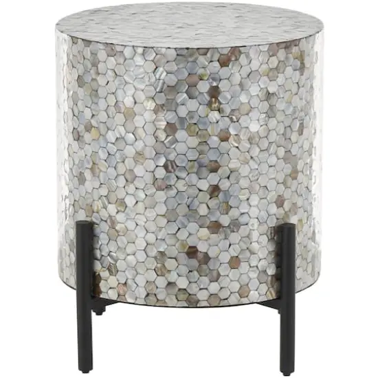 22.5" Multicolor Mother of Pearl Abstract Handmade Inlay Side End Accent Table {1}