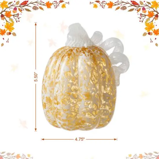 Glitzhome&reg; Amber Dots Fall Pumpkin Glass Tabletop Accent {5}