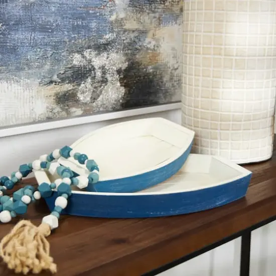 Blue & White Nesting Coastal Boat Tray Set {3}