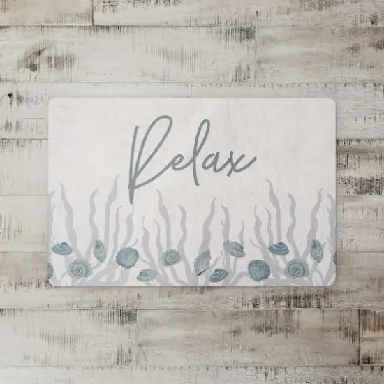 Relax Shell & Coral Border Floor Mat Blue Shell and Blue Coral Border on White {3}