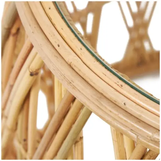 22" Brown Rattan Handmade Woven Geometric Accent Table with Glass Top {6}