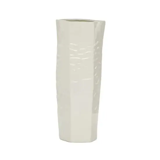 White Ceramic Contemporary Vase, 16" x 6" x 6" {3}