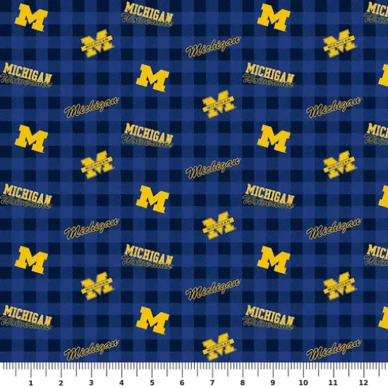 NCAA University of Michigan Wolverines Plaid Cotton Fabric {3}