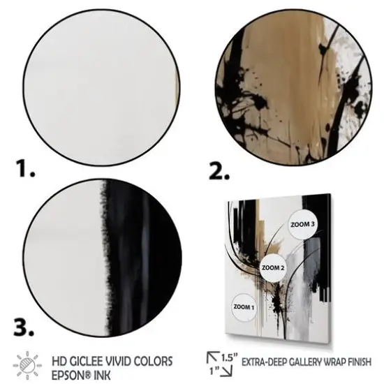 Designart 'Black, White And Gold Expression II' Modern Framed Canvas Wall Art Thin Gold {4}