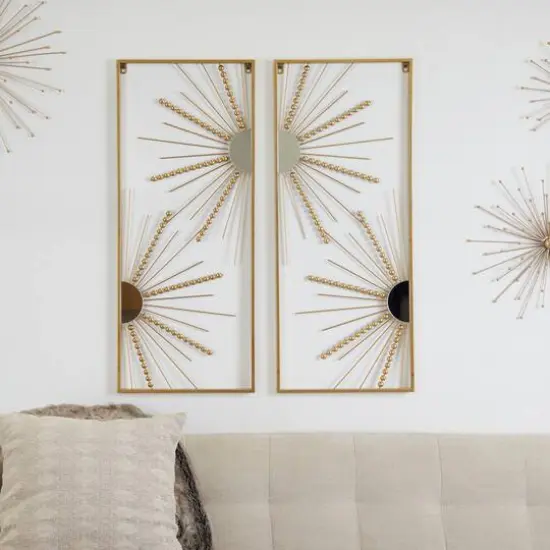 CosmoLiving by Cosmopolitan Gold Metal Half Moon Mirror Geometric Wall Decor with Gold Frame Set of 2 15", 36" {7}