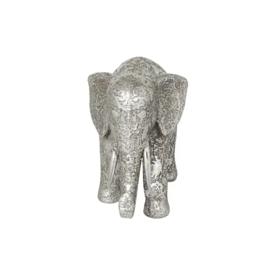 7" Silver Elephant Engraved Floral Sculpture {3}