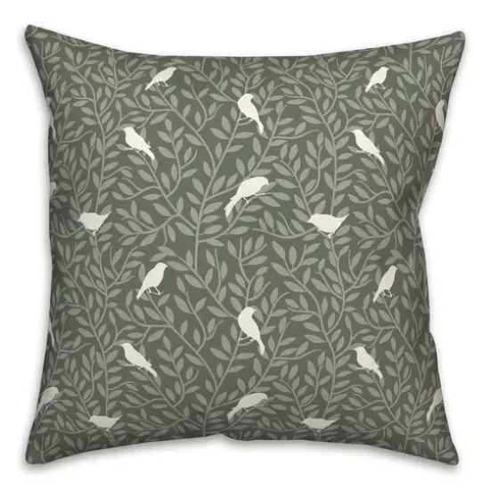 18" Birds On Leaves Indoor/Outdoor Pillow Sage {1}