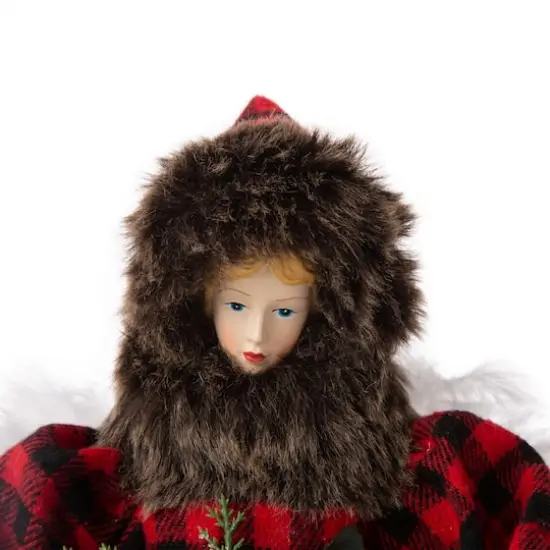 Glitzhome&reg; 16" Red Plaid Faux Fur Angel Tree Topper {4}