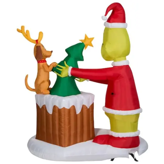 6.5ft. Animated Airblown&reg; Inflatable Christmas Grinch Pulling Tree from Chimney {5}
