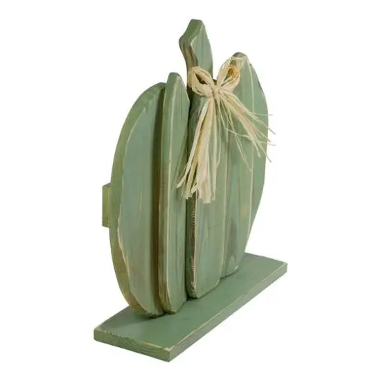 14" Green Slatted Halloween Tabletop Pumpkin with Bow {6}