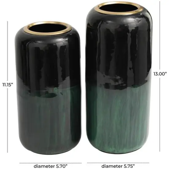 Metal Colorblock Abstract Vase with Paint Streak Designs and Gold Accents Set Green {7}