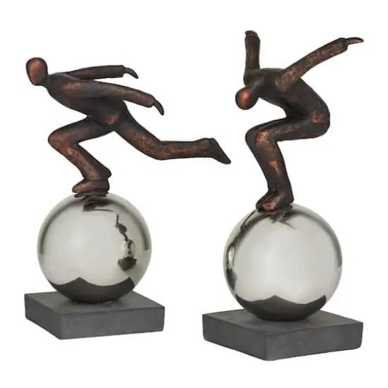 Bronze People Sculpture with Silver Ball Stand Set {1}