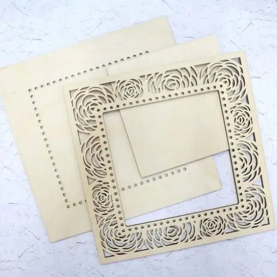 MP Studia OP-029 Square Roses Openwork Frame Plywood Thread Organizer {1}