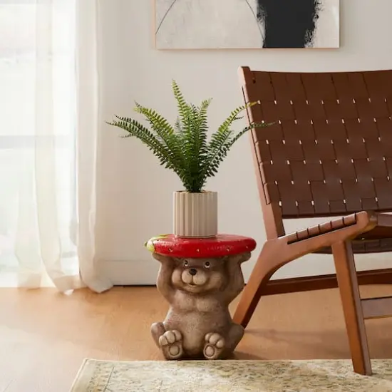Glitzhome&reg; 12.5" Bear Holding a Strawberry Decorative Garden Stool {6}