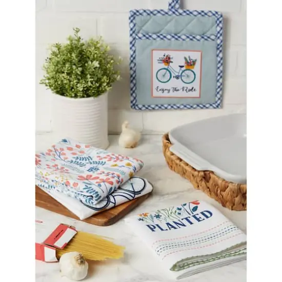 Easter Folk Garden Kitchen Textiles, Potholder & Dishtowel, Enjoy the Ride Set {3}