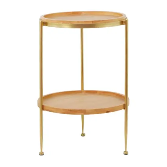 25" Brown Metal Contemporary Accent Table {6}